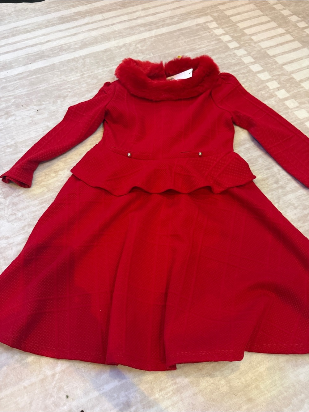 NWT Janie and Jack Red Faux-Fur Collar Peplum Dress